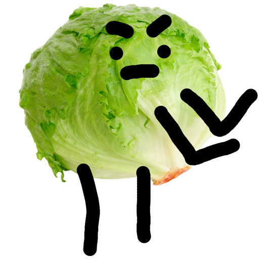 Lettuce with arms and legs and angry face
